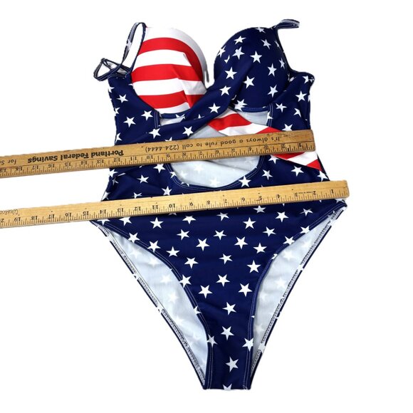 Patriotic Red White Blue One Piece Swimwear Size M NWT - Picture 7 of 8